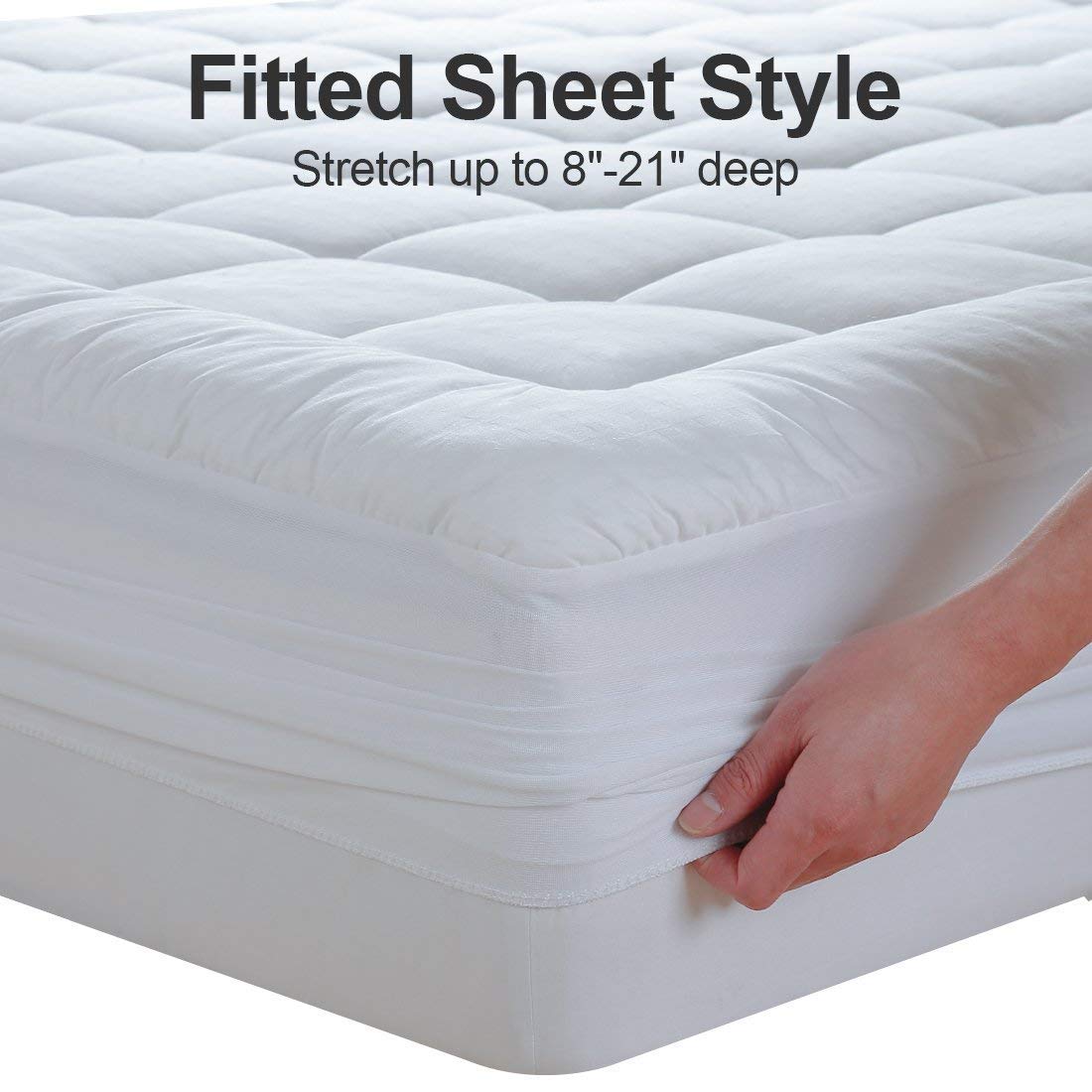 Cat Shop Boys - EASELAND Queen Size Mattress Pad Pillow Top Mattress Cover Quilted Fitted Mattress Protector Cotton Top Stretches up 8 - 21" Deep Pocket Cooling Mattress Topper (60x80 inch, White)