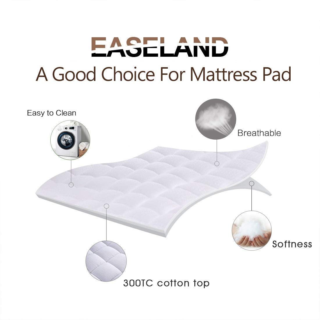 Cat Shop Boys - EASELAND Queen Size Mattress Pad Pillow Top Mattress Cover Quilted Fitted Mattress Protector Cotton Top Stretches up 8 - 21" Deep Pocket Cooling Mattress Topper (60x80 inch, White)