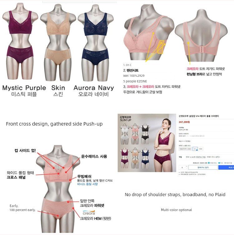 Cat Shop Boys - Export South Korea Foreign Trade Original Order Gathered Wireless Bra Plaid Side Drawing Push - up Women's Intimates 2024 Fall and Winter