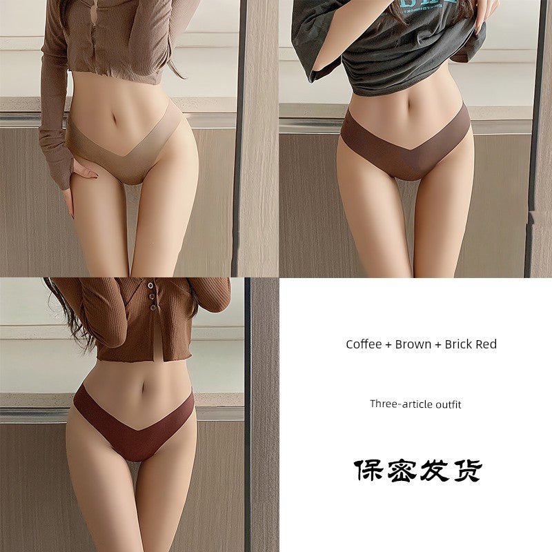 Cat Shop Boys - Fashion Low Waist Seamless Ice Silk Underwear Women's Thin Minimalism Yoga Cotton Crotch Sexy V Waist Panties