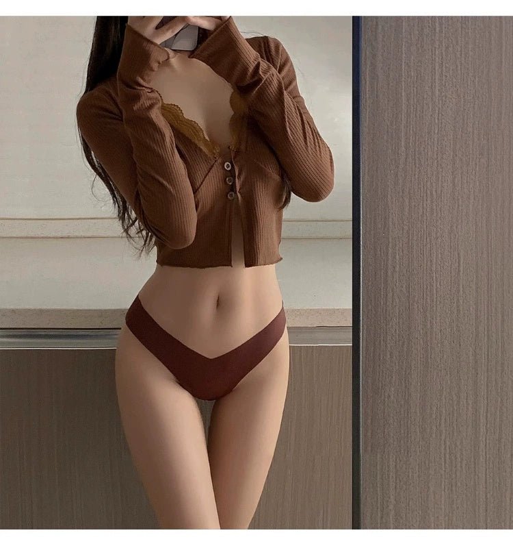 Cat Shop Boys - Fashion Low Waist Seamless Ice Silk Underwear Women's Thin Minimalism Yoga Cotton Crotch Sexy V Waist Panties