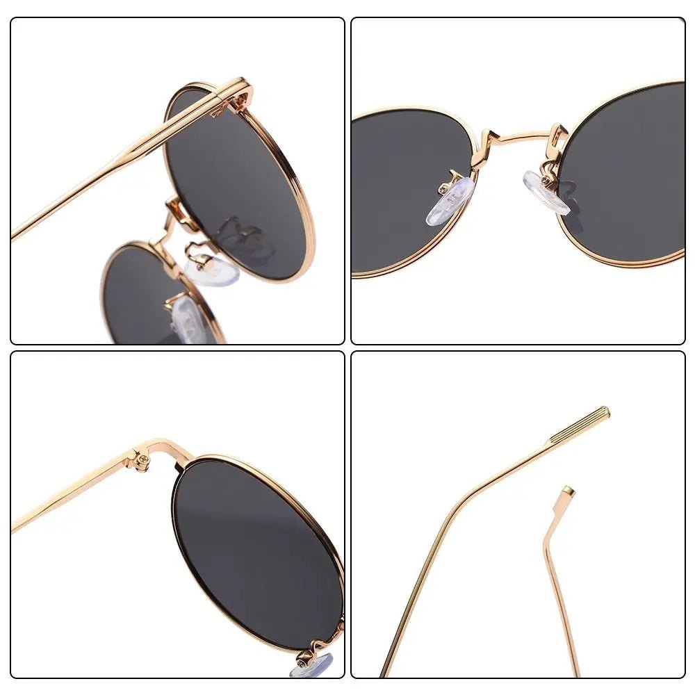 Cat Shop Boys - Fashion Retro Black UV400 Protection Shades Sun Glasses Trendy Small Round Sunglasses for Women Men Metal Frame For Travel Beach