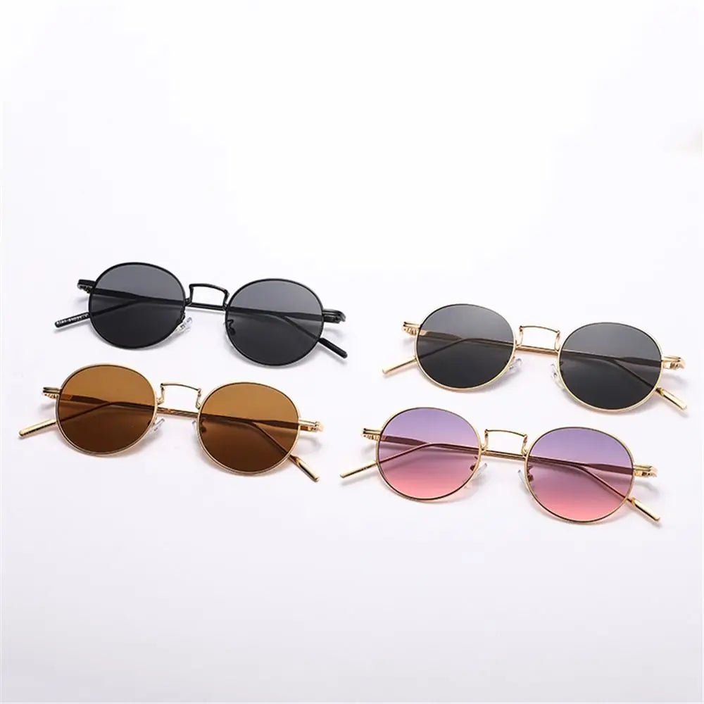 Cat Shop Boys - Fashion Retro Black UV400 Protection Shades Sun Glasses Trendy Small Round Sunglasses for Women Men Metal Frame For Travel Beach