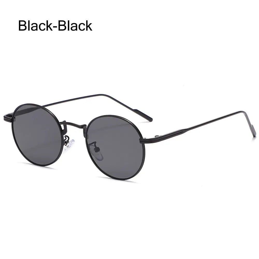 Cat Shop Boys - Fashion Retro Black UV400 Protection Shades Sun Glasses Trendy Small Round Sunglasses for Women Men Metal Frame For Travel Beach