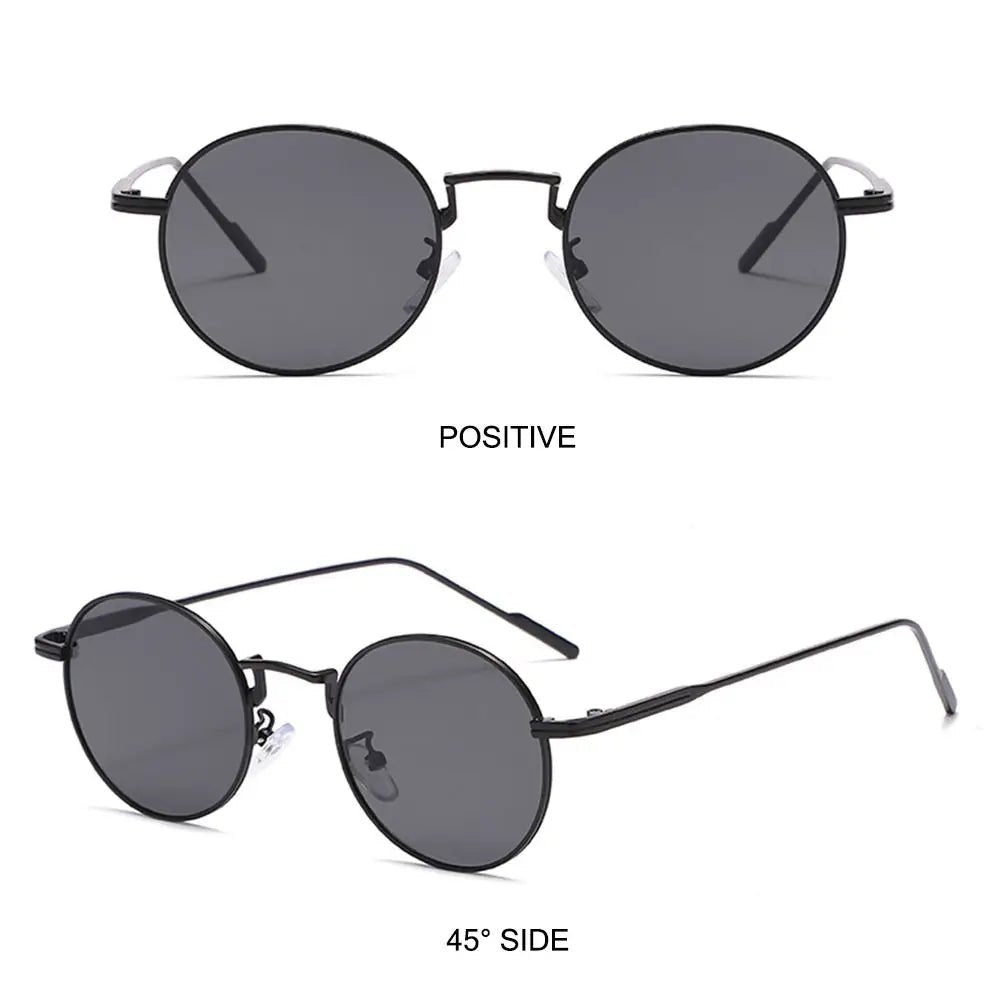 Cat Shop Boys - Fashion Retro Black UV400 Protection Shades Sun Glasses Trendy Small Round Sunglasses for Women Men Metal Frame For Travel Beach