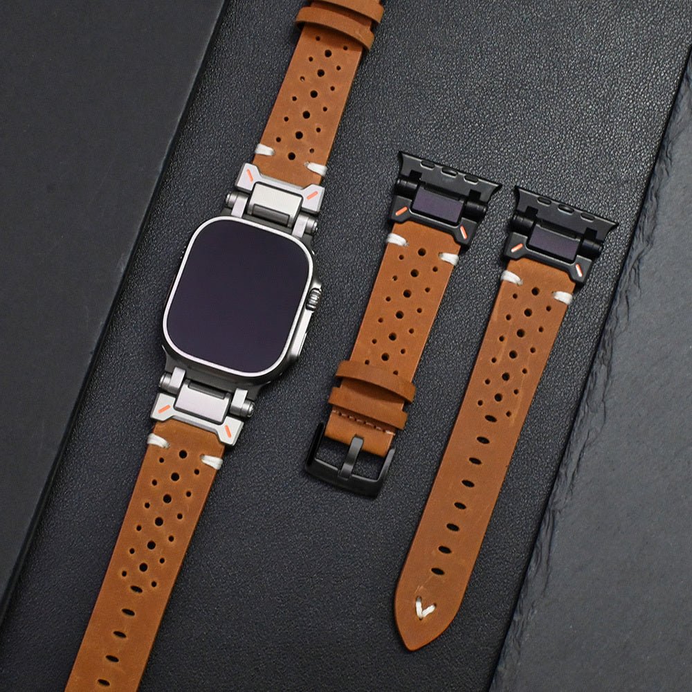 Cat Shop Boys - Faux Leather Band for Apple Watch Ultra2/ 1 49mm 10 46mm 42mm 45mm Luxury Strap for IWatch Series 9 8 7 6 5 4 44mm Bracelet for wrist with a large circumference