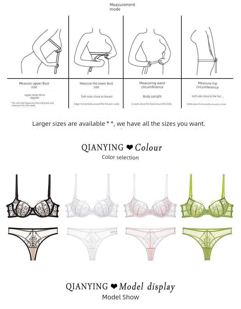 Cat Shop Boys - French Style Natural - looking Sponge - Free Embroider Bra Green Ultra - Thin Bra Sexy Lace Lingerie Set