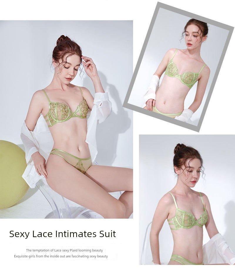 Cat Shop Boys - French Style Natural - looking Sponge - Free Embroider Bra Green Ultra - Thin Bra Sexy Lace Lingerie Set