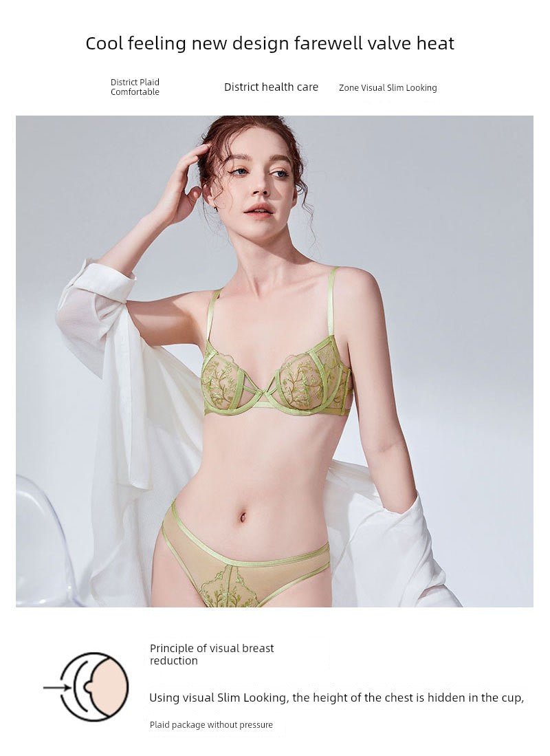 Cat Shop Boys - French Style Natural - looking Sponge - Free Embroider Bra Green Ultra - Thin Bra Sexy Lace Lingerie Set