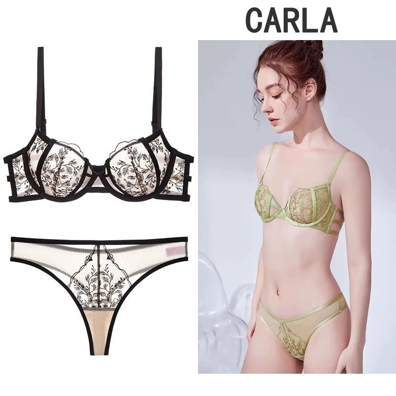 Cat Shop Boys - French Style Natural - looking Sponge - Free Embroider Bra Green Ultra - Thin Bra Sexy Lace Lingerie Set