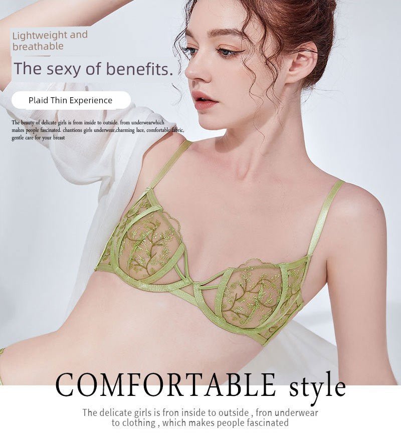 Cat Shop Boys - French Style Natural - looking Sponge - Free Embroider Bra Green Ultra - Thin Bra Sexy Lace Lingerie Set