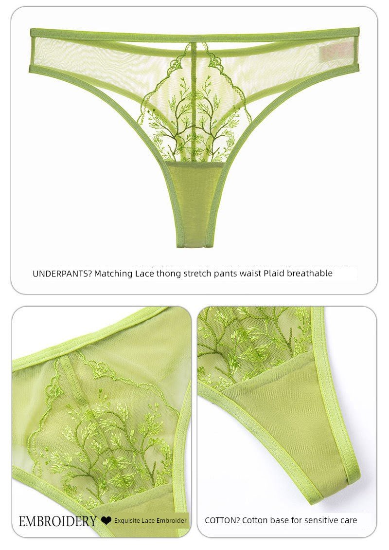 Cat Shop Boys - French Style Natural - looking Sponge - Free Embroider Bra Green Ultra - Thin Bra Sexy Lace Lingerie Set