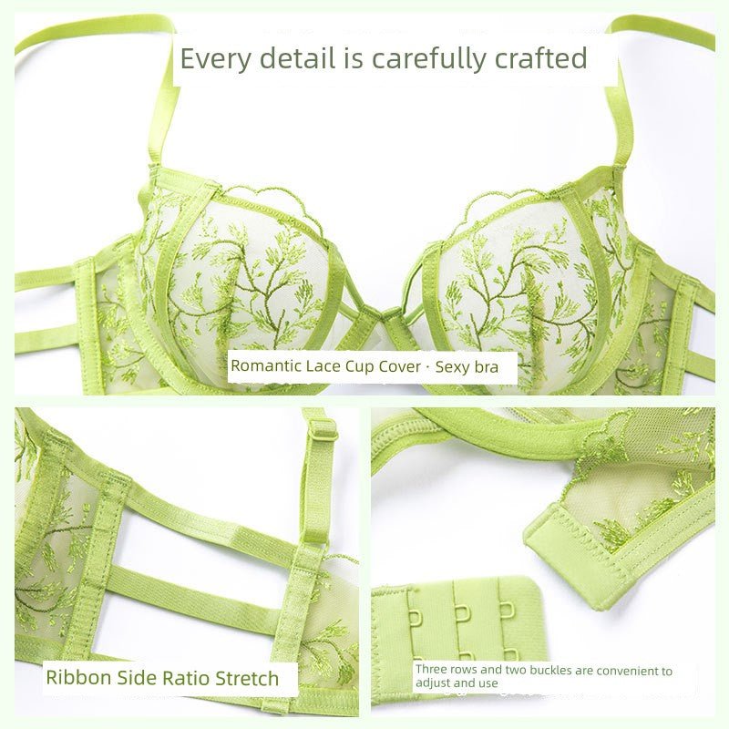 Cat Shop Boys - French Style Natural - looking Sponge - Free Embroider Bra Green Ultra - Thin Bra Sexy Lace Lingerie Set