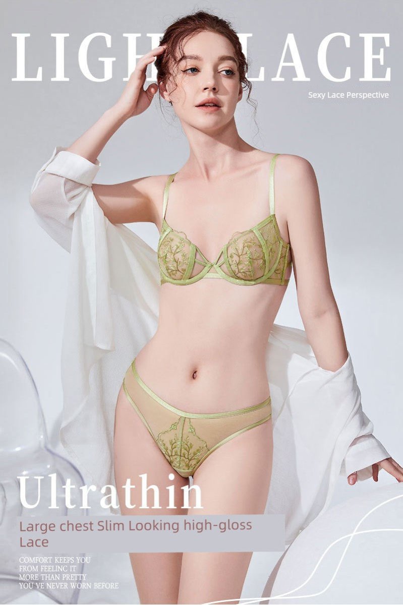 Cat Shop Boys - French Style Natural - looking Sponge - Free Embroider Bra Green Ultra - Thin Bra Sexy Lace Lingerie Set