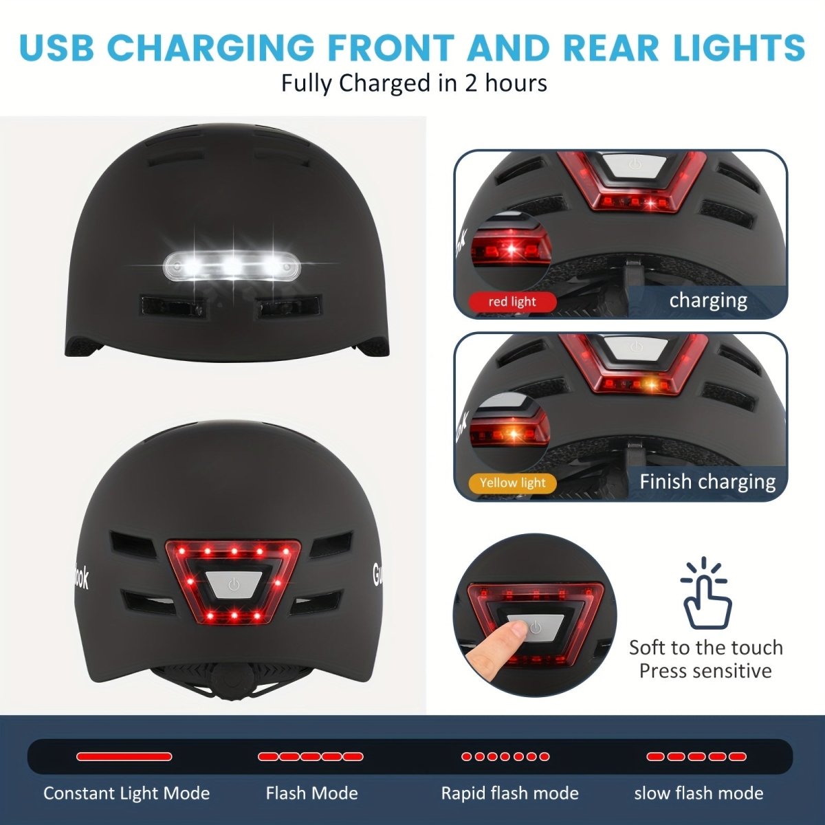 Cat Shop Boys - Gudook Bike Helmet Adult Bike Helmets For Men/Women: Bicycle Helmet With USB Rechargeable LED Front And Rear Lights For Cycling Urban Commuter Skateboard