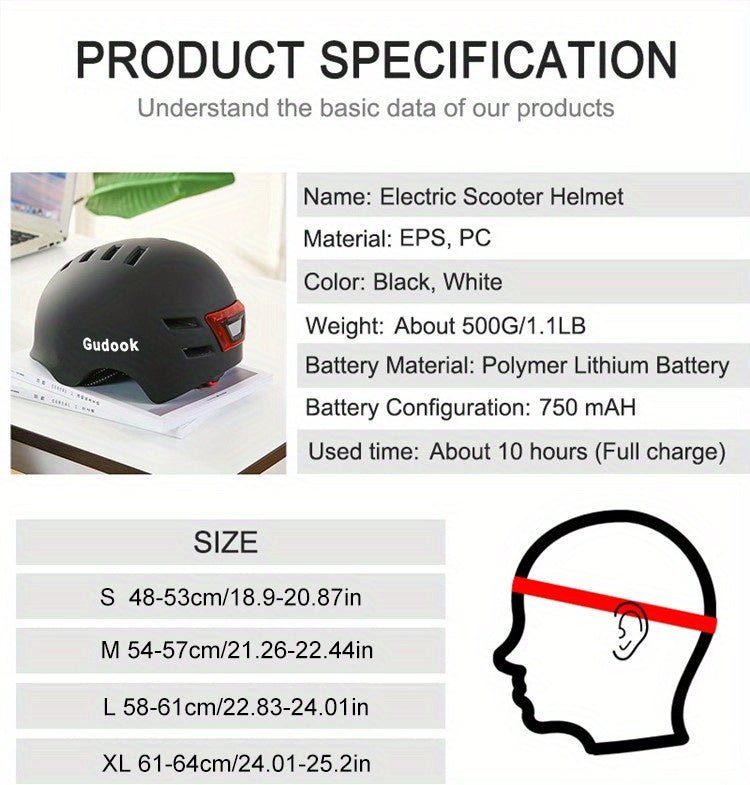 Cat Shop Boys - Gudook Bike Helmet Adult Bike Helmets For Men/Women: Bicycle Helmet With USB Rechargeable LED Front And Rear Lights For Cycling Urban Commuter Skateboard