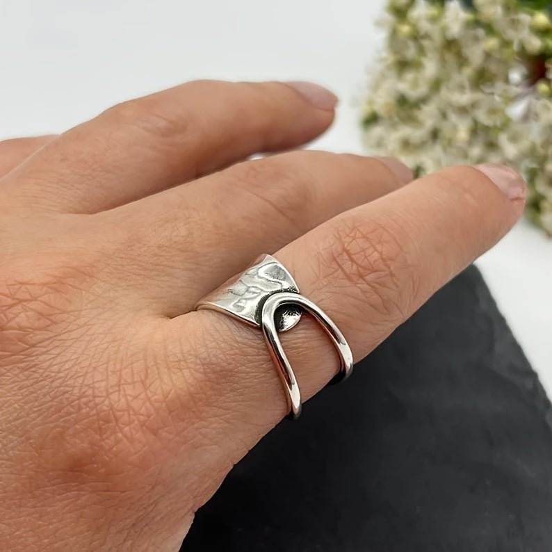 Cat Shop Boys - Hammered Ring, Thick Ring, Statement Ring, Thumb Ring, Chunky Ring, Unique Silvery Ring, Boho Ring, Rings for Women/Men