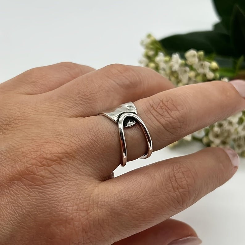 Cat Shop Boys - Hammered Ring, Thick Ring, Statement Ring, Thumb Ring, Chunky Ring, Unique Silvery Ring, Boho Ring, Rings for Women/Men