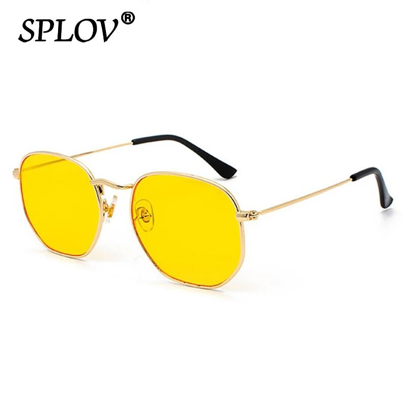 Cat Shop Boys - Hexagon Men Women Sunglasses Square Polygon Sun Glasses Brand Designer Retro Shades Metal Frame Eyewear TOP UV400 de sol hombre