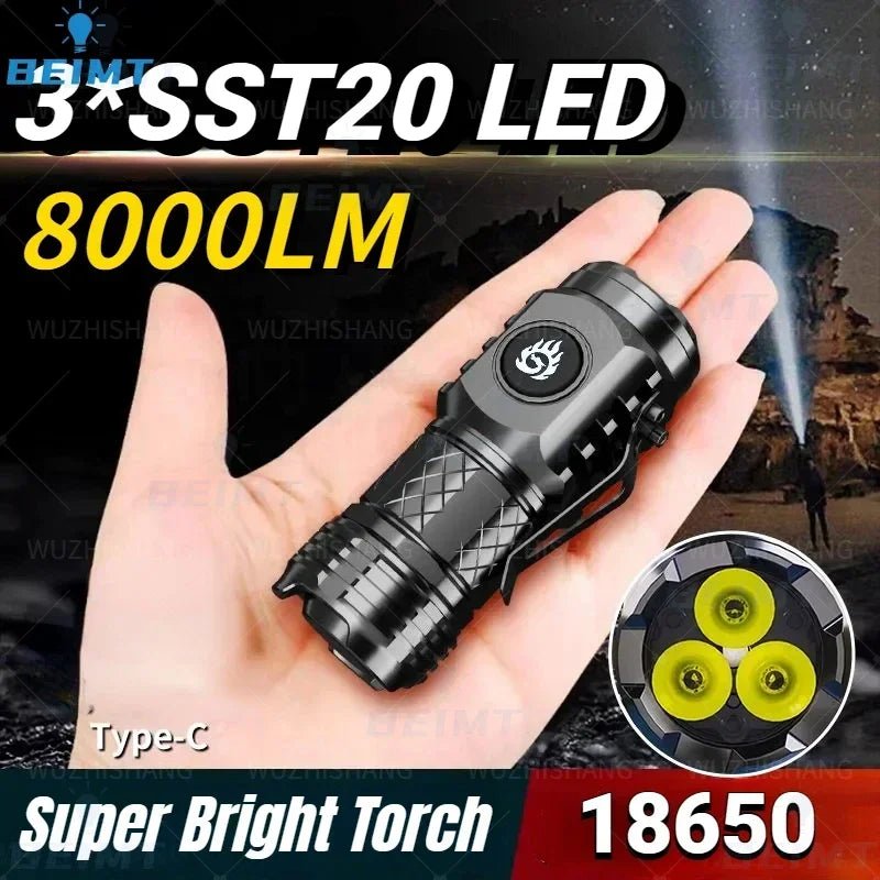 Cat Shop Boys - High Quality 3*SST20 LED Flashlight 18350 Super Bright Torch Rechargeable USB Light Waterproof with CAP CLIP for Hiking Camping