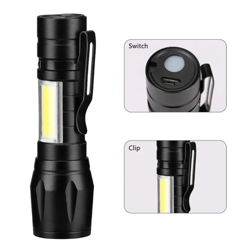 Cat Shop Boys - High Quality 3*SST20 LED Flashlight 18350 Super Bright Torch Rechargeable USB Light Waterproof with CAP CLIP for Hiking Camping