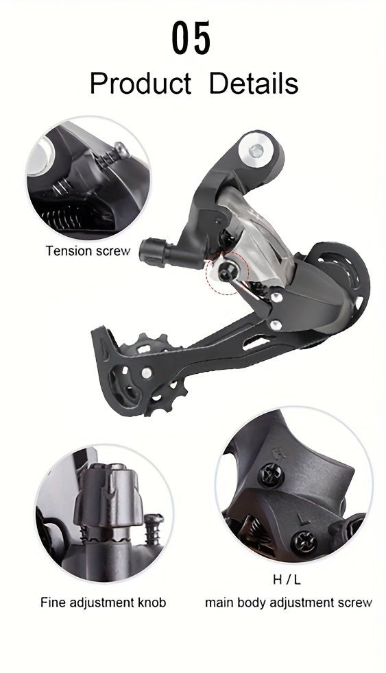 Cat Shop Boys - High - Strength Aluminum Alloy Rear Derailleur for Mountain Bikes - 7/8/9/10/11 Speed, Silent Guide Wheel, Polished Finish with Installation Hardware Included