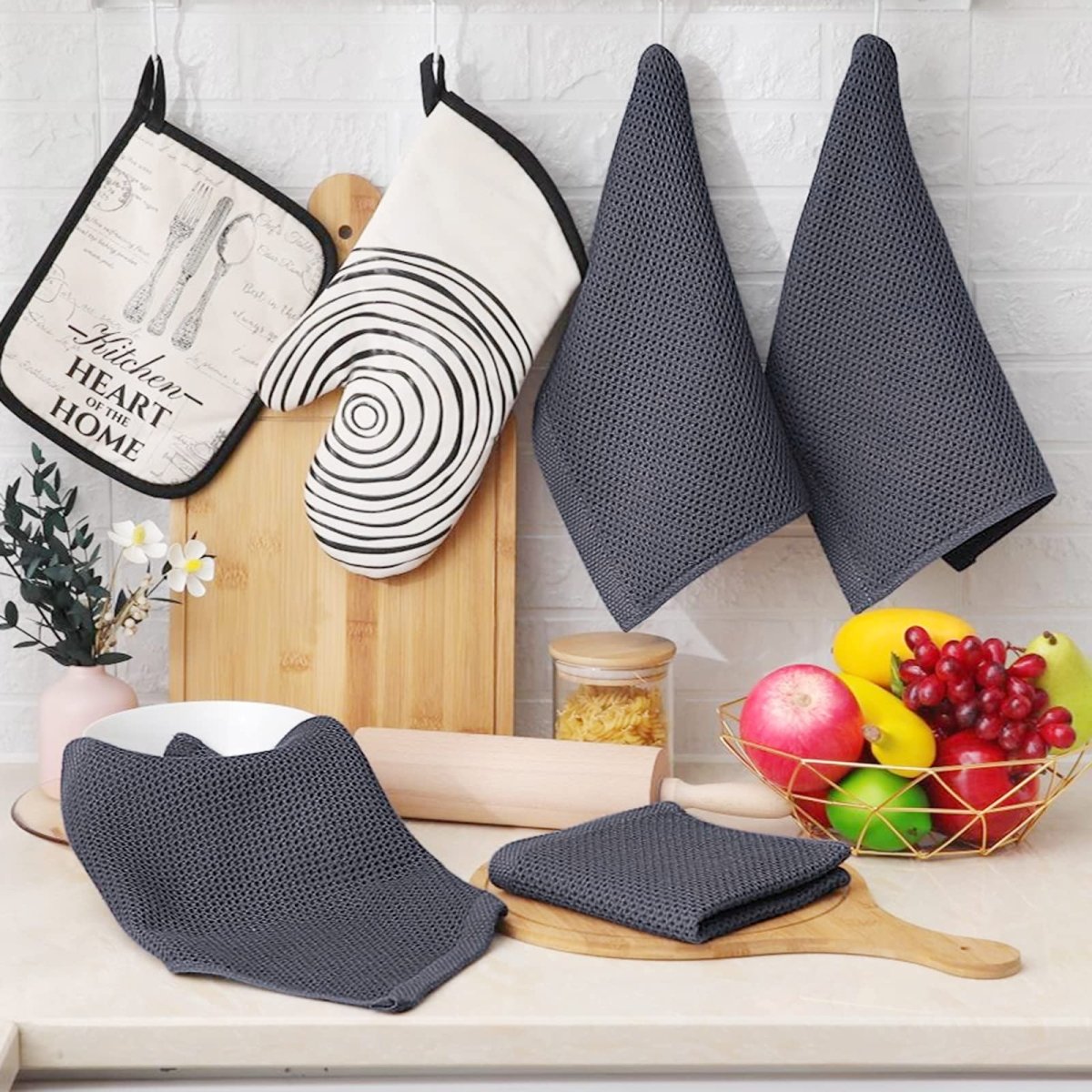 Cat Shop Boys - Homaxy 100% Cotton Waffle Weave Kitchen Dish Cloths, Ultra Soft Absorbent Quick Drying Dish Towels, 12 x 12 Inches, 6 - Pack, Dark Grey