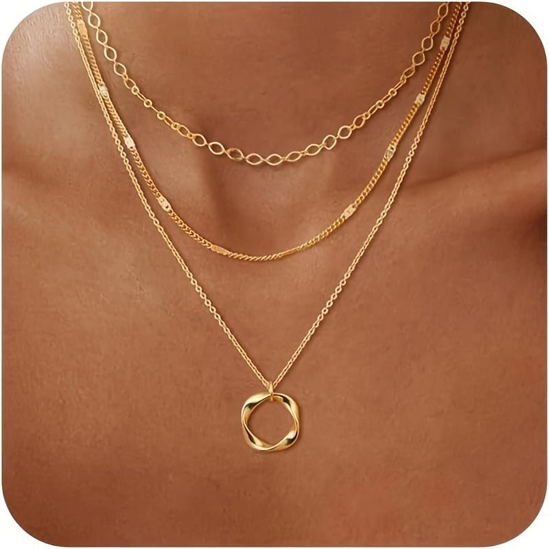 Cat Shop Boys - Irregular Circle Multi - layer Necklace Electroplated Gold Plated Stacked Exquisite Chain Set Women