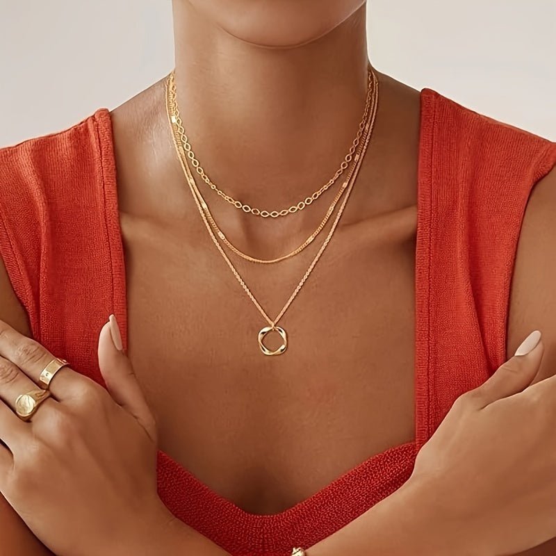 Cat Shop Boys - Irregular Circle Multi - layer Necklace Electroplated Gold Plated Stacked Exquisite Chain Set Women