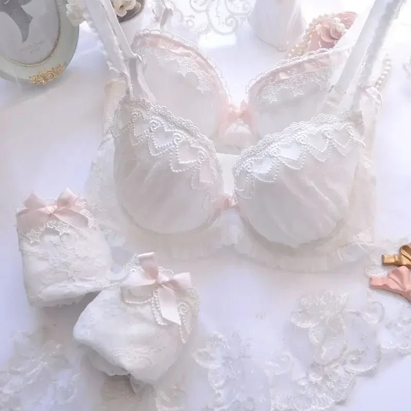 Cat Shop Boys - Japanese Water - soluble Embroidery Thin Cup Girl Cute Gathering Sexy Lingerie Set Large Bra Set