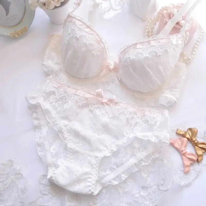 Cat Shop Boys - Japanese Water - soluble Embroidery Thin Cup Girl Cute Gathering Sexy Lingerie Set Large Bra Set