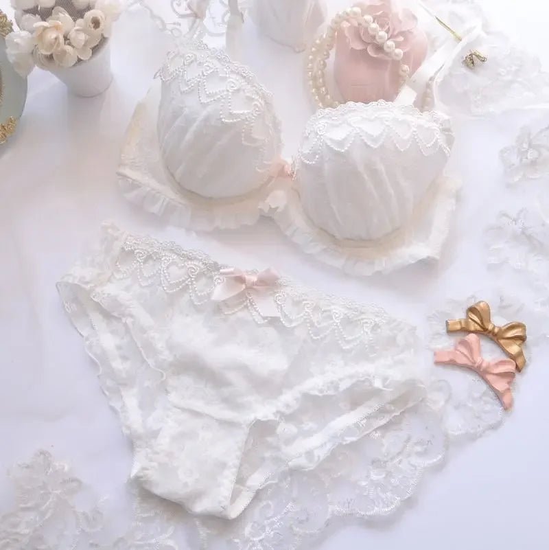 Cat Shop Boys - Japanese Water - soluble Embroidery Thin Cup Girl Cute Gathering Sexy Lingerie Set Large Bra Set