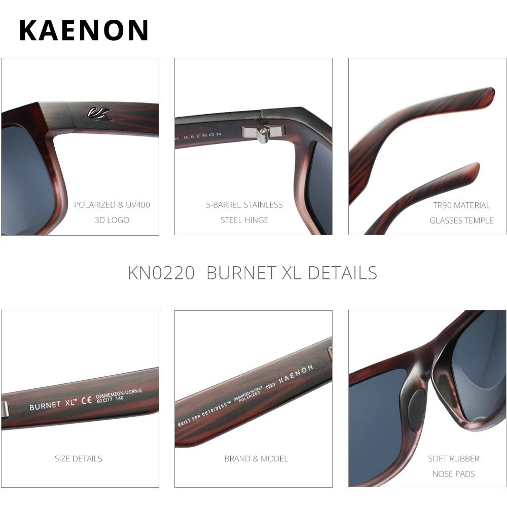 Cat Shop Boys - KAENON Outside Polarized Men Sunglasses Square BURNET XL Anti - Glare Sun Glasses TR90 Material Frame 1.1mm Enhanced Lens CE