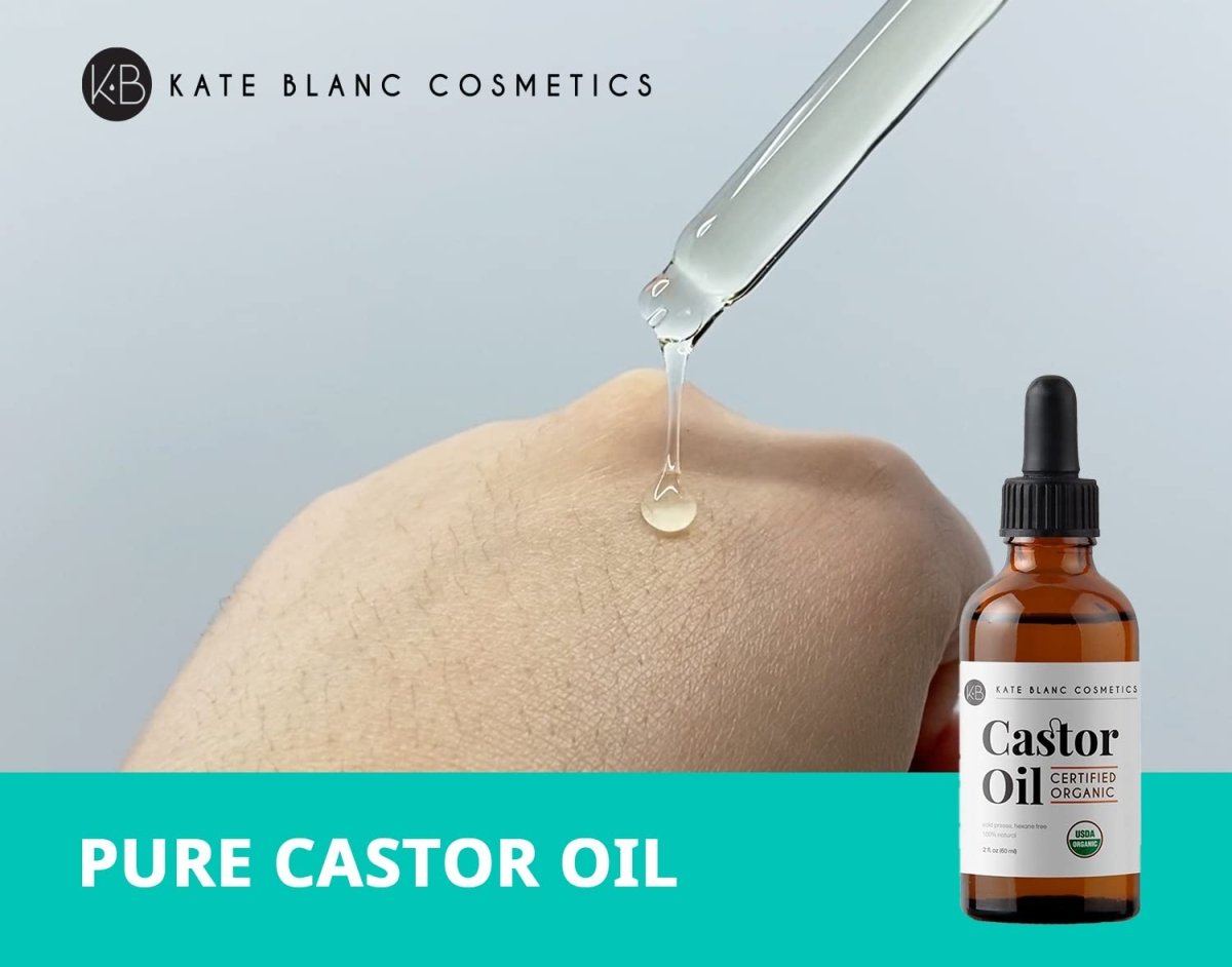 Cat Shop Boys - Kate Blanc Cosmetics Castor Oil Organic (2oz), 100% Pure, Cold Pressed, Hexane Free. Stimulate Growth for Hair, Eyelashes, Eyebrows. Hair Treatment Starter Kit & Skin Moisturizer