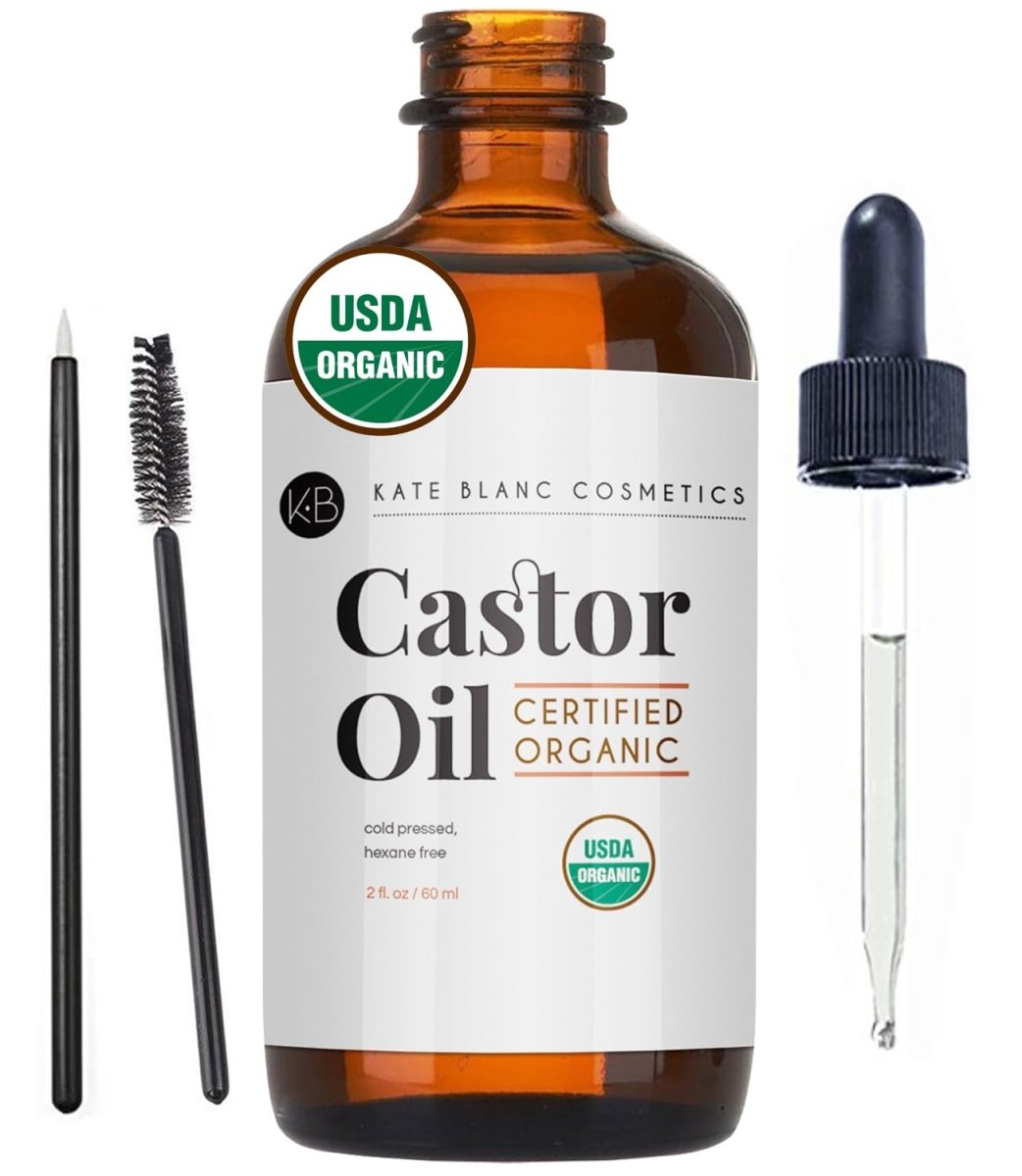 Cat Shop Boys - Kate Blanc Cosmetics Castor Oil Organic (2oz), 100% Pure, Cold Pressed, Hexane Free. Stimulate Growth for Hair, Eyelashes, Eyebrows. Hair Treatment Starter Kit & Skin Moisturizer