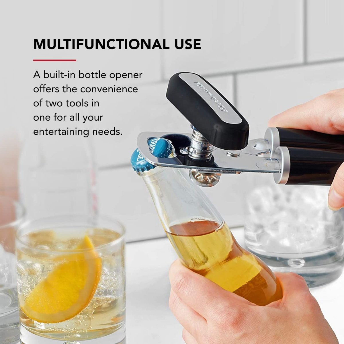 Cat Shop Boys - KitchenAid Classic Multifunction Can Opener and Bottle Opener Easy to Use, Razor Sharp Stainless Steel Cutting Wheel, Soft Ergonomic Handles, Black