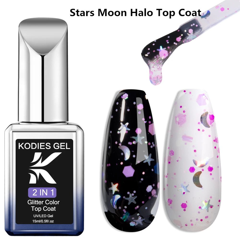 Cat Shop Boys - KODIES GEL Diamond Top Coat for Nail Varnish 15ML Super Shine UV Gel Nail Polish Soak Off Semi Permanent Glitter Topcoat No Wipe