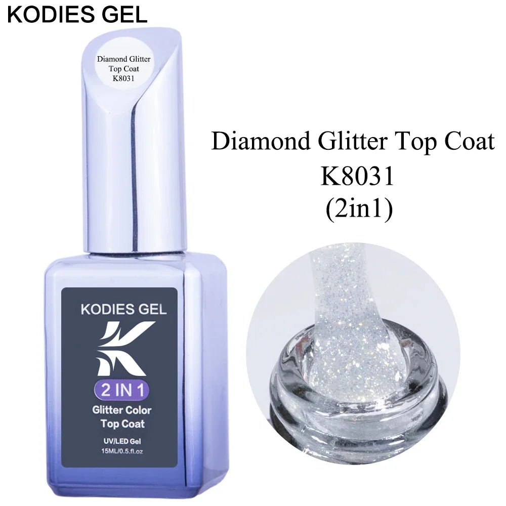 Cat Shop Boys - KODIES GEL Diamond Top Coat for Nail Varnish 15ML Super Shine UV Gel Nail Polish Soak Off Semi Permanent Glitter Topcoat No Wipe