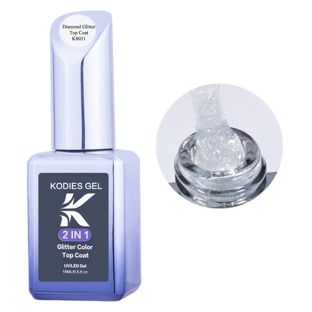 Cat Shop Boys - KODIES GEL Diamond Top Coat for Nail Varnish 15ML Super Shine UV Gel Nail Polish Soak Off Semi Permanent Glitter Topcoat No Wipe