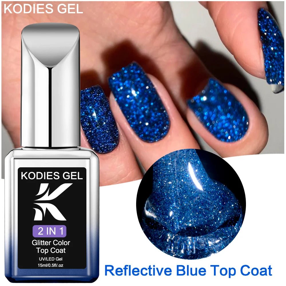 Cat Shop Boys - KODIES GEL Diamond Top Coat for Nail Varnish 15ML Super Shine UV Gel Nail Polish Soak Off Semi Permanent Glitter Topcoat No Wipe