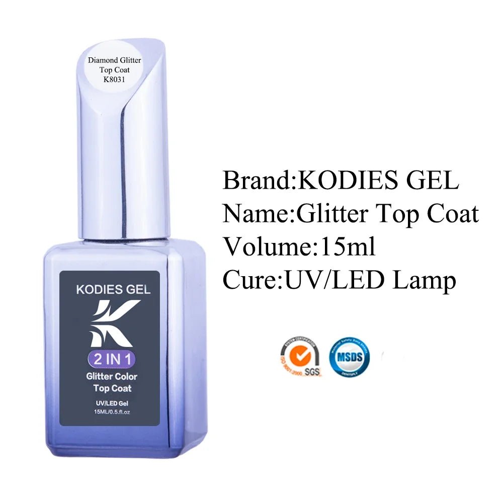 Cat Shop Boys - KODIES GEL Diamond Top Coat for Nail Varnish 15ML Super Shine UV Gel Nail Polish Soak Off Semi Permanent Glitter Topcoat No Wipe