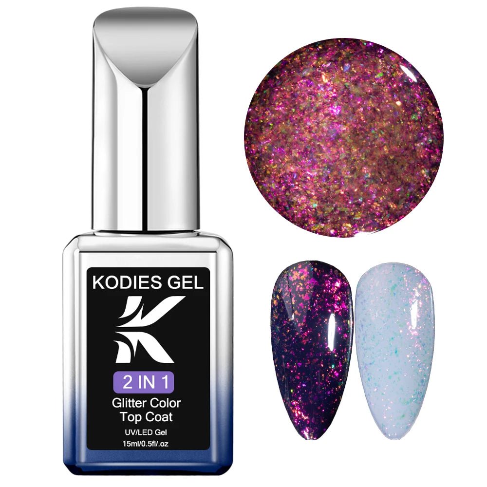 Cat Shop Boys - KODIES GEL Diamond Top Coat for Nail Varnish 15ML Super Shine UV Gel Nail Polish Soak Off Semi Permanent Glitter Topcoat No Wipe