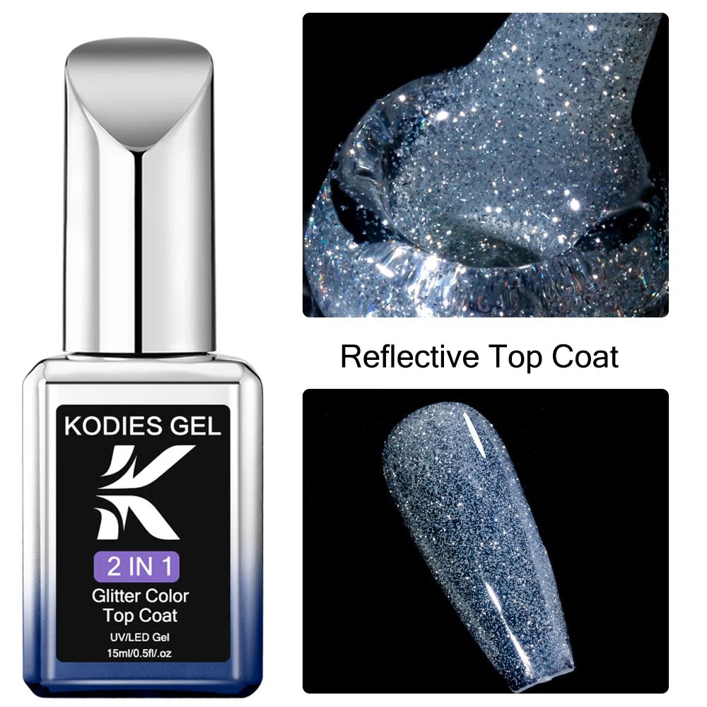 Cat Shop Boys - KODIES GEL Diamond Top Coat for Nail Varnish 15ML Super Shine UV Gel Nail Polish Soak Off Semi Permanent Glitter Topcoat No Wipe