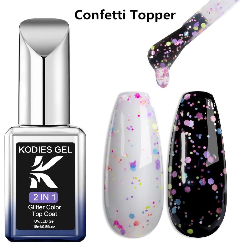 Cat Shop Boys - KODIES GEL Diamond Top Coat for Nail Varnish 15ML Super Shine UV Gel Nail Polish Soak Off Semi Permanent Glitter Topcoat No Wipe