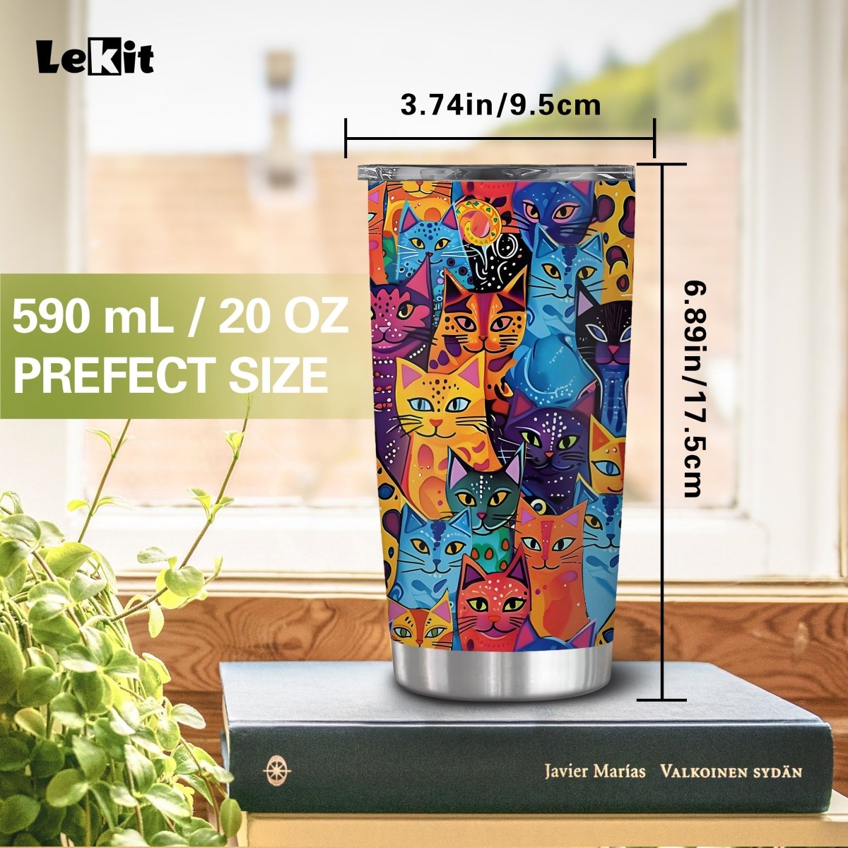 Cat Shop Boys - LeKit 20oz Stainless Steel Funny Cat Tumbler - Double - Walled Insulated, Leakproof & BPA - Free Travel Mug with Lid - Perfect Gift for Cat Lovers, Friends & Animal Enthusiasts, 590ml