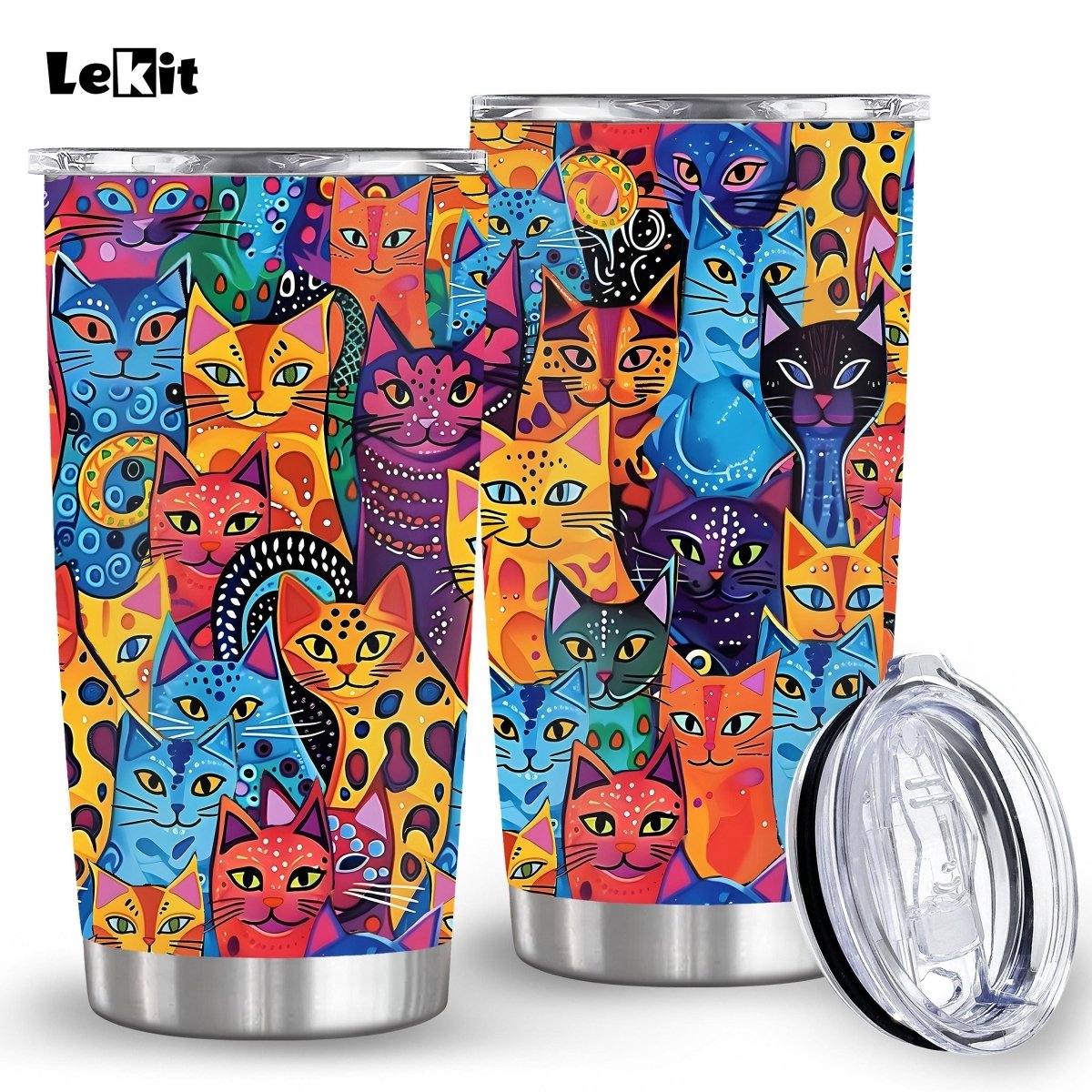 Cat Shop Boys - LeKit 20oz Stainless Steel Funny Cat Tumbler - Double - Walled Insulated, Leakproof & BPA - Free Travel Mug with Lid - Perfect Gift for Cat Lovers, Friends & Animal Enthusiasts, 590ml