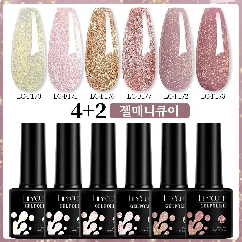 Cat Shop Boys - LILYCUTE 7ml 6Pcs/Set Glitter Gel Nail Polish Vernis Semi Permanent Glitter Polish DIY Nail Art Soak Off LED UV Gel