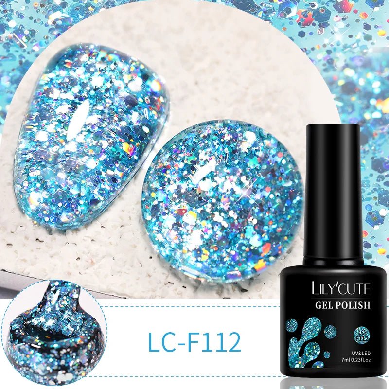 Cat Shop Boys - LILYCUTE 7ml 6Pcs/Set Glitter Gel Nail Polish Vernis Semi Permanent Glitter Polish DIY Nail Art Soak Off LED UV Gel