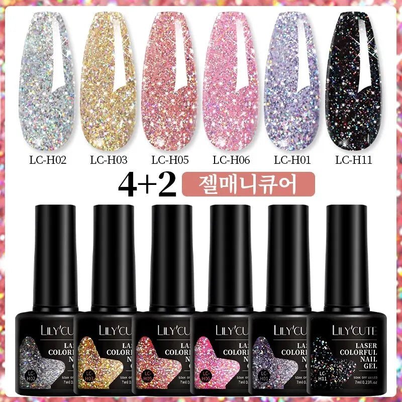 Cat Shop Boys - LILYCUTE 7ml 6Pcs/Set Glitter Gel Nail Polish Vernis Semi Permanent Glitter Polish DIY Nail Art Soak Off LED UV Gel