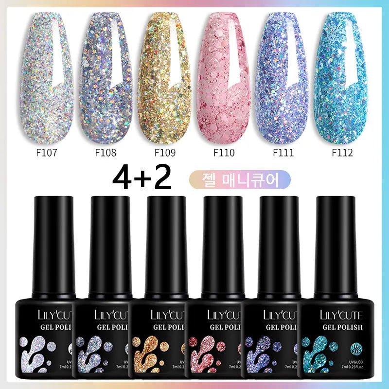 Cat Shop Boys - LILYCUTE 7ml 6Pcs/Set Glitter Gel Nail Polish Vernis Semi Permanent Glitter Polish DIY Nail Art Soak Off LED UV Gel